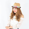 หมวกสานปานามาปีกสั้นแถบลาย - Two Tone Summer Hat with Floral Band