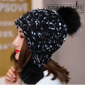 หมวกไหมพรมแต่งปอม บุขนหนาด้านใน - Winter Fleece Lining Beanie Hat with Pom