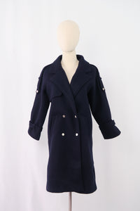 เสื้อโค้ทผ้าวูลกันหนาว   - Double-Breasted Woolen Coat with Belt