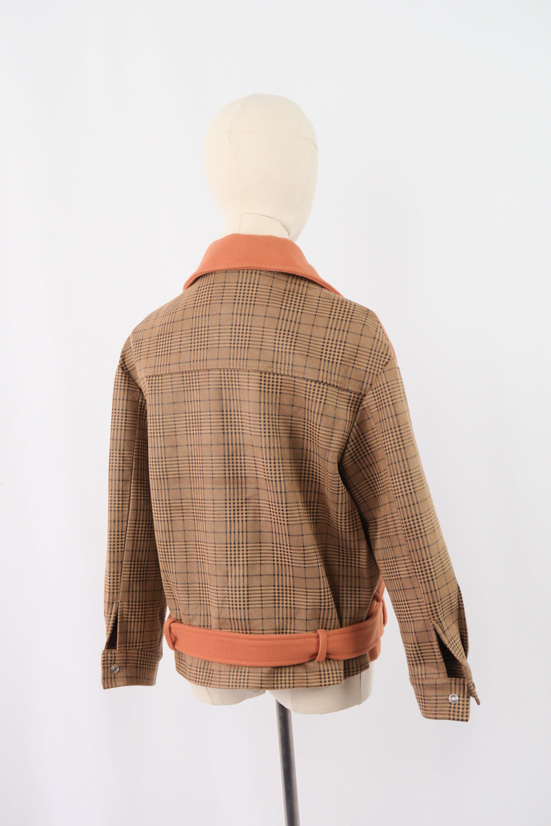 เสื้อโค้ทผ้าวูลกันหนาวลายสก๊อต - Sleeved Wooleb Coat With Belt
