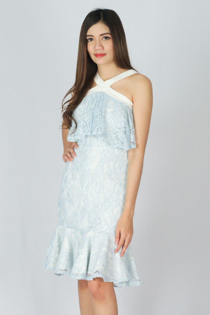 เดรสลูกไม้ชายทวิส - Bodycon Lace Cocktail Midi Dress