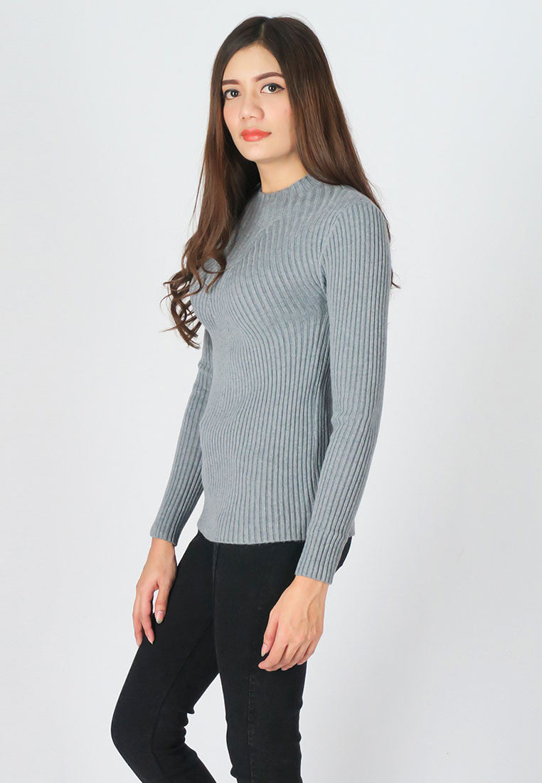 เสื้อไหมพรมสเวตเตอร์ผ้าแคชเมียร์ - Modern Ribbed Mockneck Soft Cashmere Sweater