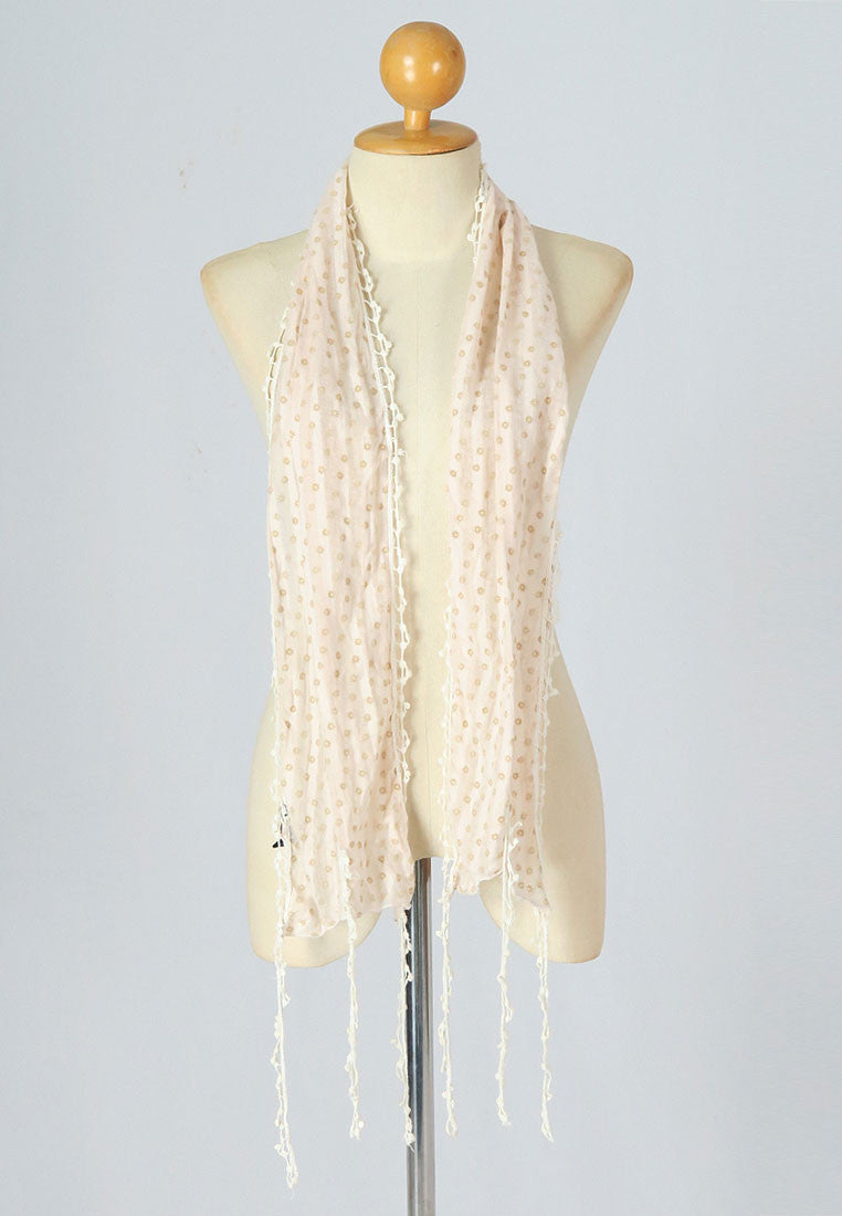 ผ้าพันคอแต่งพู่ลูกไม้ - Tassel Leafy Lace Scarf