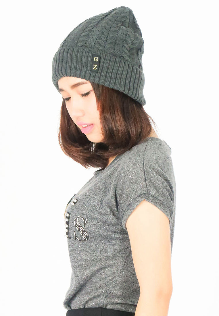 หมวกไหมพรมถักลายเปีย บุขนด้านใน H012- Unisex Cable Knit Fleece Lining Knit Beanie Ski Hat