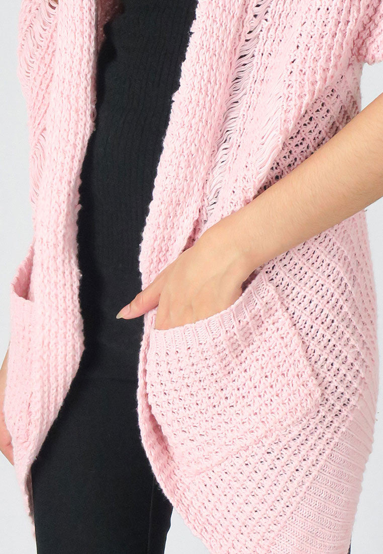 เสื้อคลุมไหมพรม -  Open Front Cable Knit Cardigan
