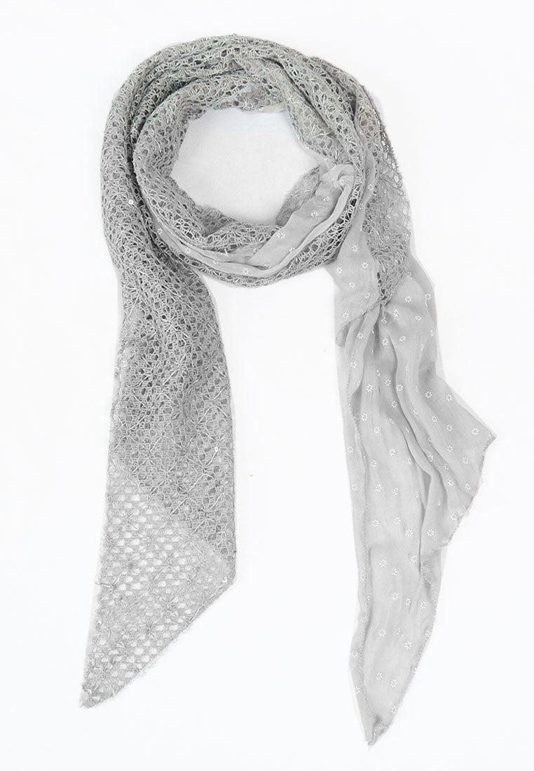 ผ้าพันคอปักลายผสมลายถัก - Shawl Lace Embroidered Scarf