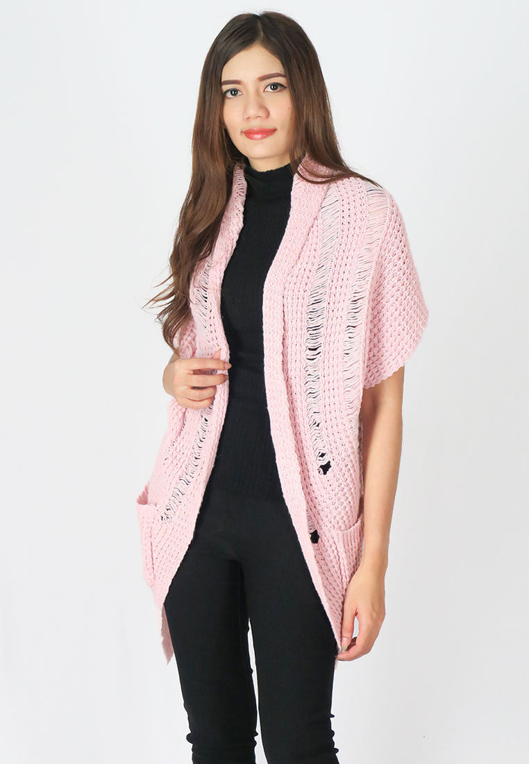 เสื้อคลุมไหมพรม -  Open Front Cable Knit Cardigan
