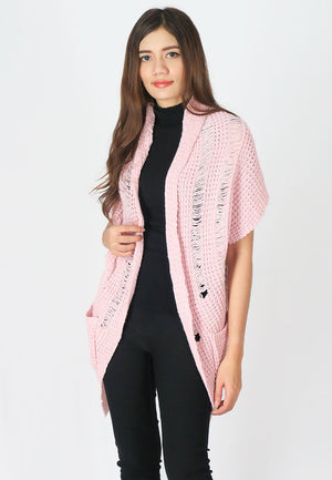 เสื้อคลุมไหมพรม -  Open Front Cable Knit Cardigan