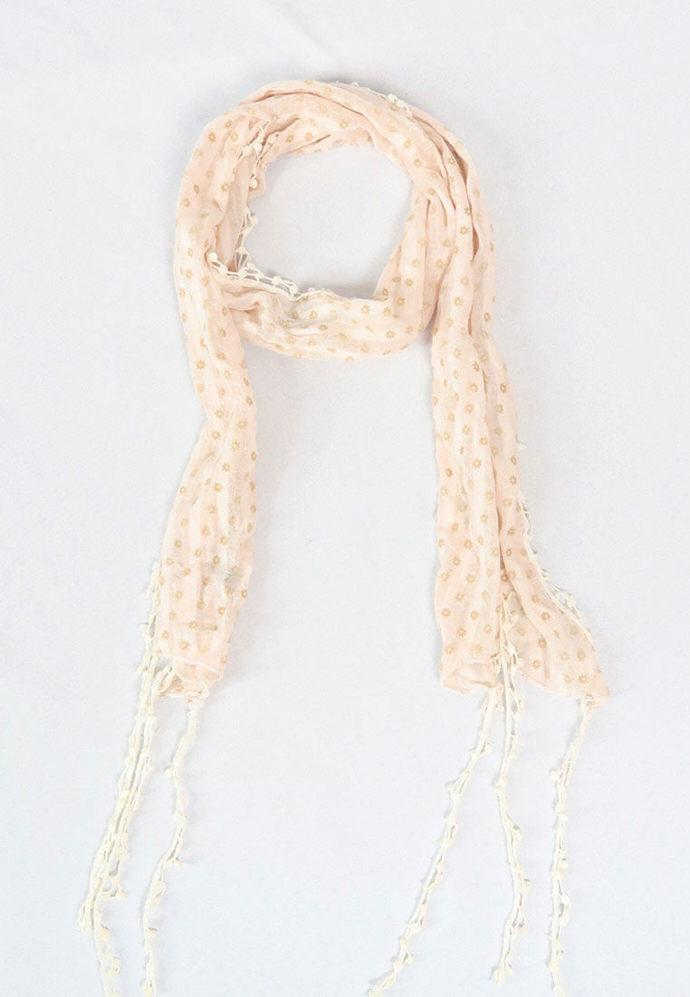 ผ้าพันคอแต่งพู่ลูกไม้ - Tassel Leafy Lace Scarf