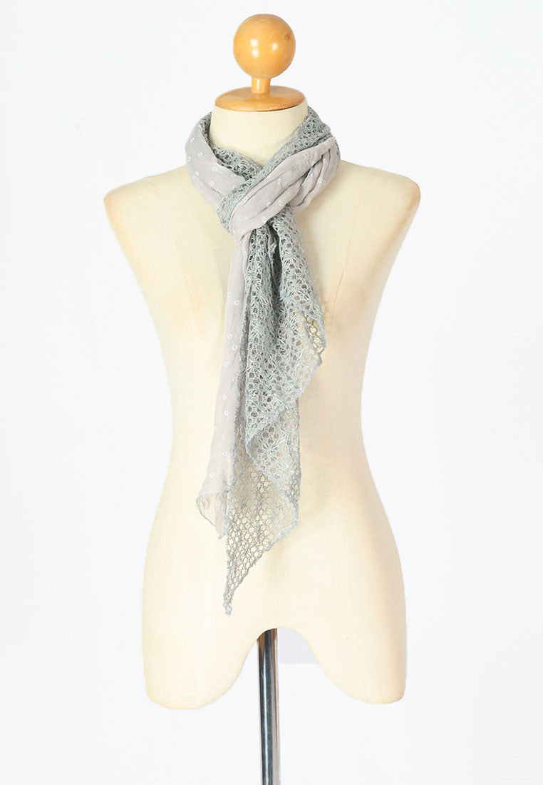 ผ้าพันคอปักลายผสมลายถัก - Shawl Lace Embroidered Scarf