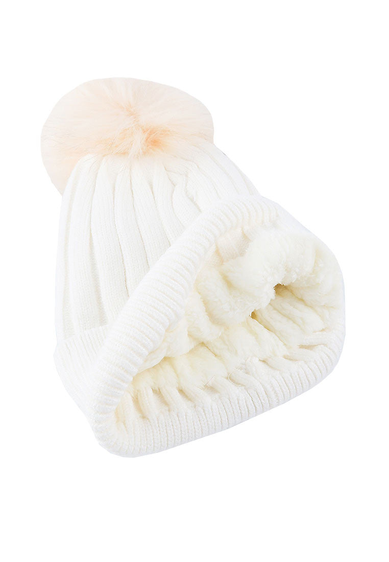 หมวกไหมพรมทรงบีนนี่แต่งปอม -  Beanie Fleece Lining Knit Hat