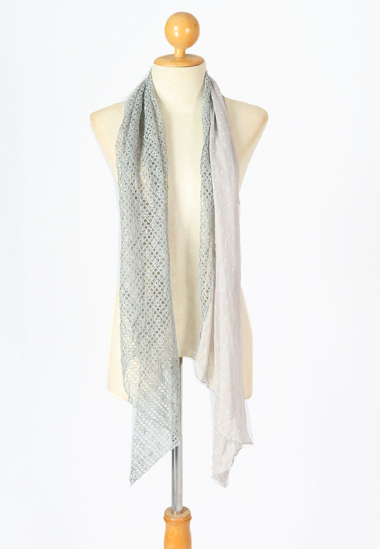 ผ้าพันคอปักลายผสมลายถัก - Shawl Lace Embroidered Scarf