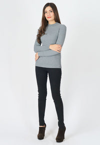 เสื้อไหมพรมสเวตเตอร์ผ้าแคชเมียร์ - Modern Ribbed Mockneck Soft Cashmere Sweater