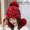 หมวกไหมพรมแต่งปอม บุขนหนาด้านใน - Winter Fleece Lining Beanie Hat with Pom