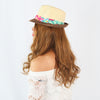 หมวกสานปานามาปีกสั้นแถบลาย - Two Tone Summer Hat with Floral Band