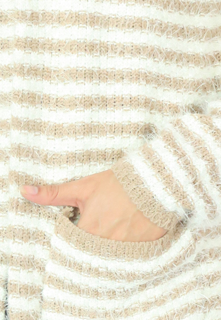 เสื้อคลุมไหมพรมแขนยาว - Eyelash Open Front Cardigan Knit Sweater