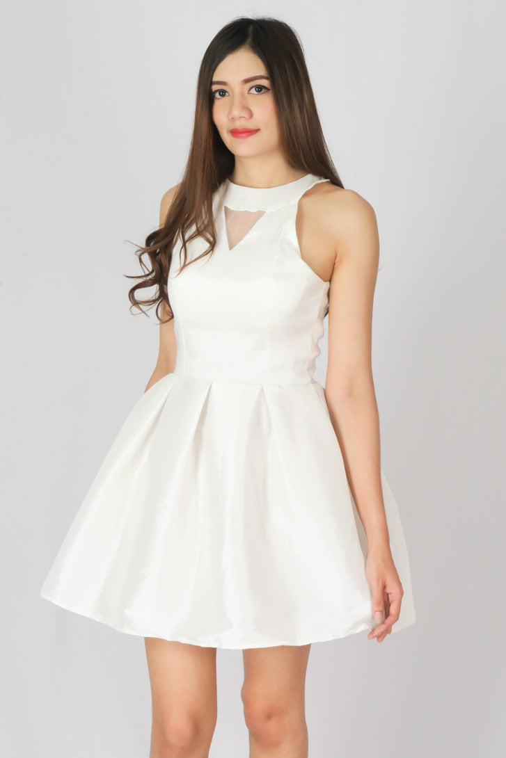 เดรสสั้นผ้าซาติน - Sleeveless Pleated Prom Mini Dress