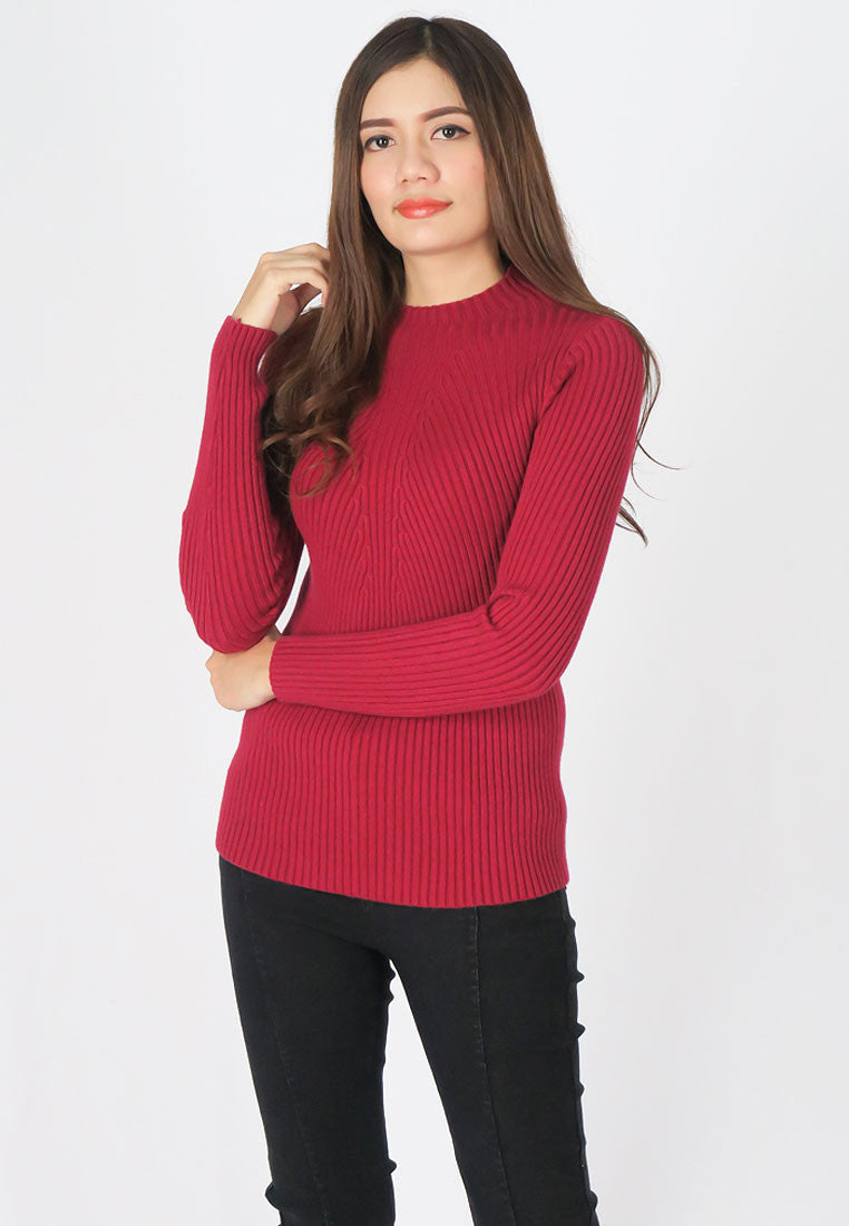 เสื้อไหมพรมสเวตเตอร์ผ้าแคชเมียร์ - Modern Ribbed Mockneck Soft Cashmere Sweater