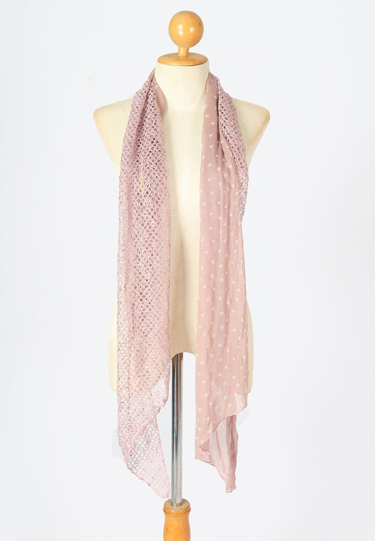 ผ้าพันคอปักลายผสมลายถัก - Shawl Lace Embroidered Scarf