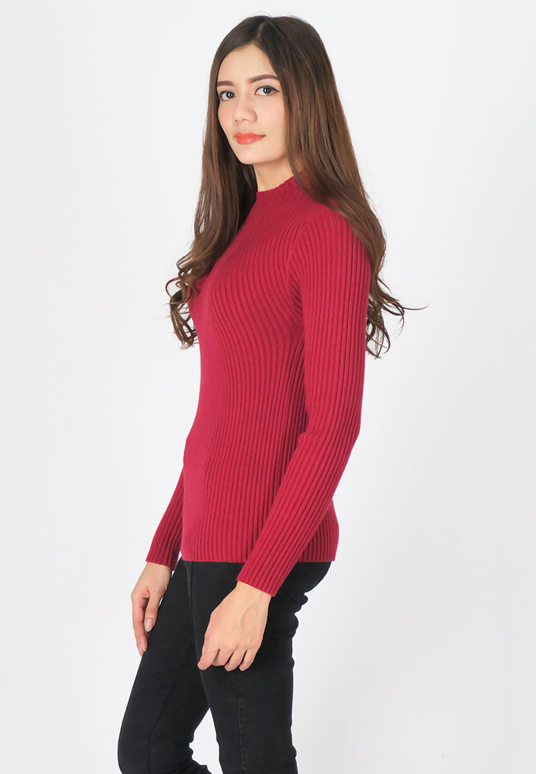 เสื้อไหมพรมสเวตเตอร์ผ้าแคชเมียร์ - Modern Ribbed Mockneck Soft Cashmere Sweater