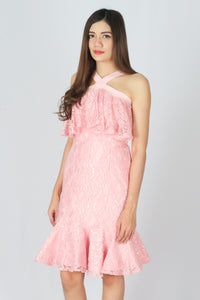 เดรสลูกไม้ชายทวิส - Bodycon Lace Cocktail Midi Dress