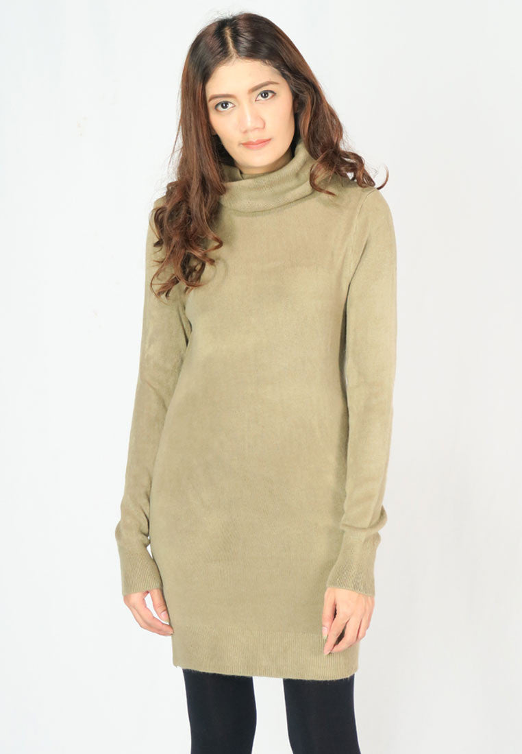 เสื้อไหมพรมคอเต่าทรงยาว No.8742- Basic Slim Turtleneck Long Sweater