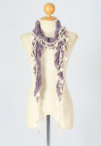 ผ้าพันคอแต่งพู่ลูกไม้ - Tassel Leafy Lace Scarf