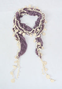 ผ้าพันคอแต่งพู่ลูกไม้ - Tassel Leafy Lace Scarf