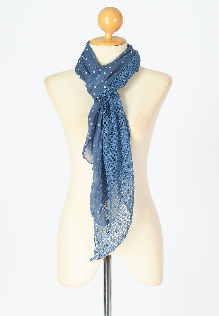 ผ้าพันคอปักลายผสมลายถัก - Shawl Lace Embroidered Scarf