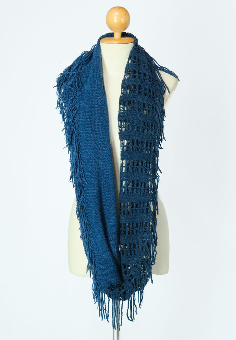 ผ้าพันคอไหมพรมทรงอินฟินิตี้ทูโทน - Warm Knit Infinity Scarf With Tassels