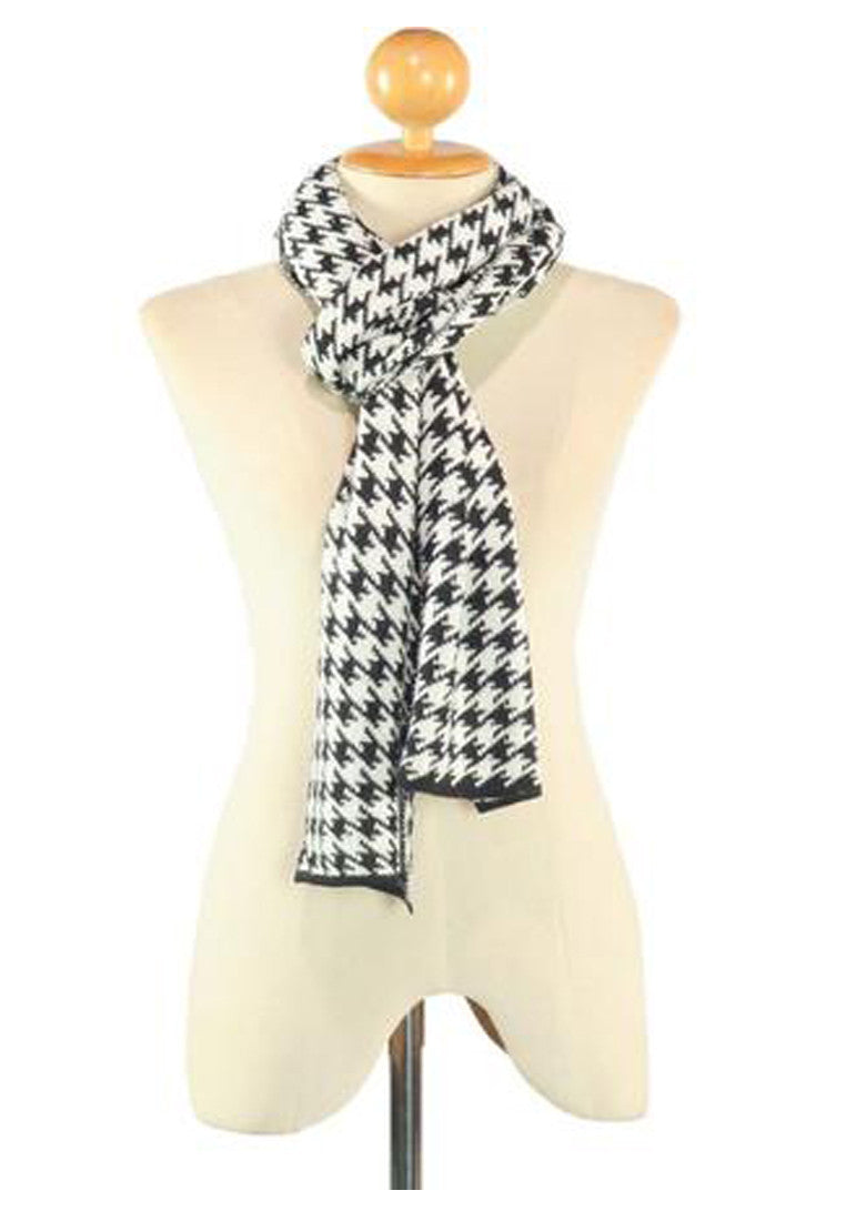 ผ้าพันคอไหมพรมลาย Houndstooth -Unisex Reversible Houndstooth Knit Scarf