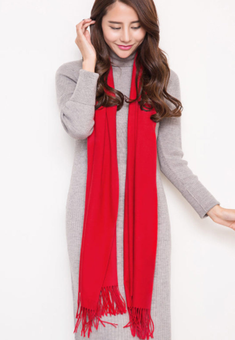 ผ้าพันคอแคชเมียร์แต่งพู่ ขนาด 71x27'' สำหรับชายหญิง - Unisex Cashmere Scarf Wool Wrap Shawl