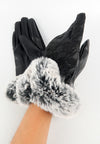 ถุงมือหนังขนเฟอร์แต่งลูกไม้ทัชสกรีน - Winter Warm Rabbit Fur Soft Leather Touchscreen Gloves