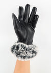 ถุงมือหนังขนเฟอร์แต่งลูกไม้ทัชสกรีน - Winter Warm Rabbit Fur Soft Leather Touchscreen Gloves