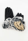 ถุงมือหนังขนเฟอร์แต่งลูกไม้ทัชสกรีน - Winter Warm Rabbit Fur Soft Leather Touchscreen Gloves