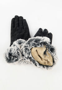 ถุงมือหนังขนเฟอร์แต่งลูกไม้ทัชสกรีน - Winter Warm Rabbit Fur Soft Leather Touchscreen Gloves