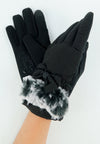 ถุงมือกันหนาว บุขน แต่งโบว์ - Insulated Thermal Down Gloves