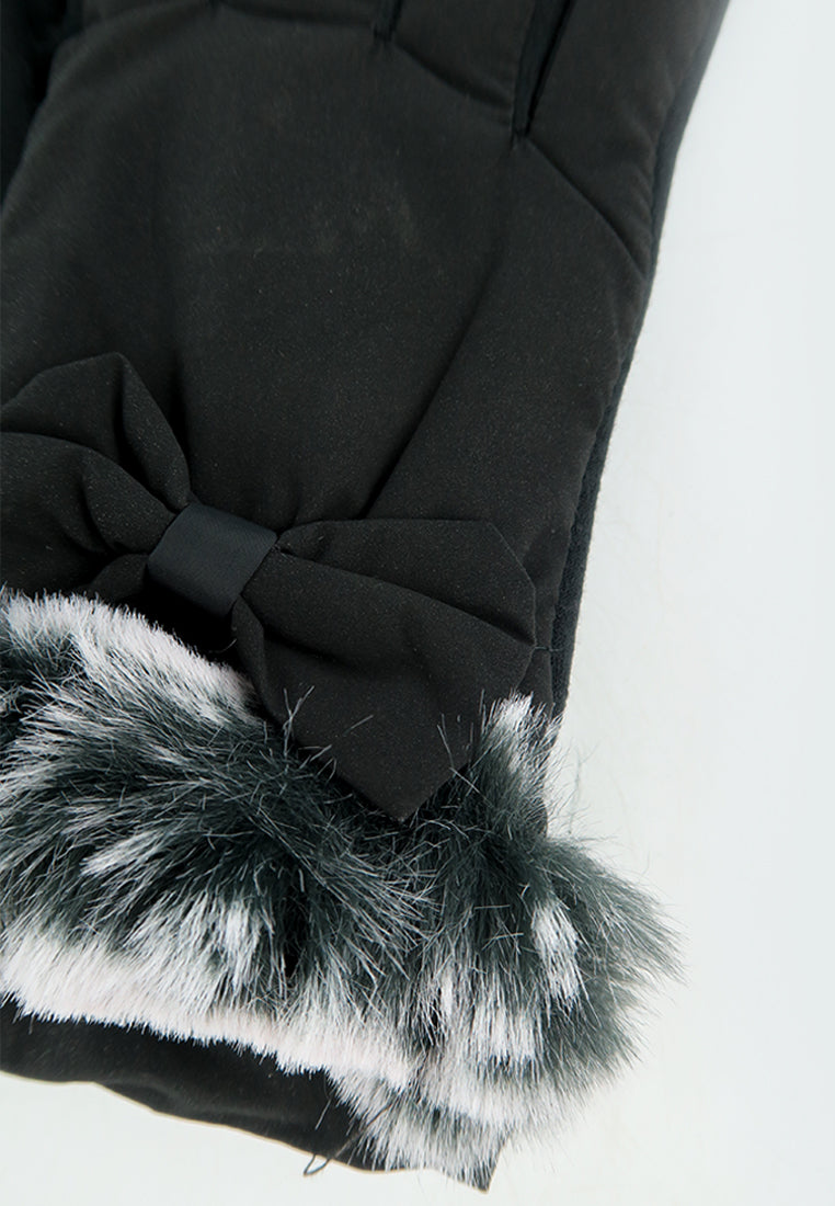 ถุงมือกันหนาว บุขน แต่งโบว์ - Insulated Thermal Down Gloves