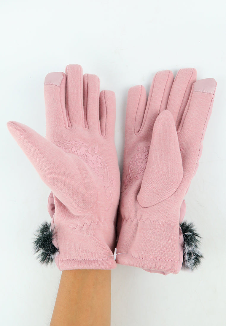 ถุงมือกันหนาว บุขน แต่งโบว์ - Insulated Thermal Down Gloves