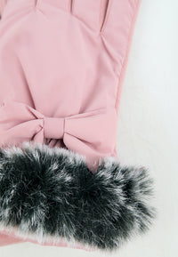 ถุงมือกันหนาว บุขน แต่งโบว์ - Insulated Thermal Down Gloves