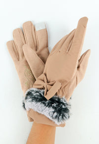 ถุงมือกันหนาว บุขน แต่งโบว์ - Insulated Thermal Down Gloves