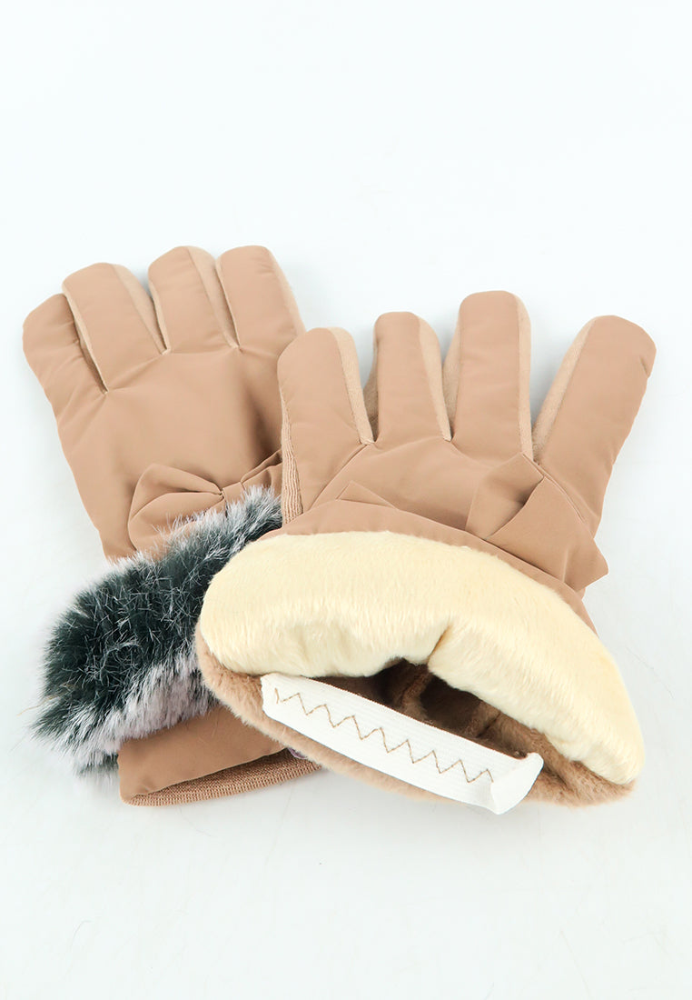 ถุงมือกันหนาว บุขน แต่งโบว์ - Insulated Thermal Down Gloves