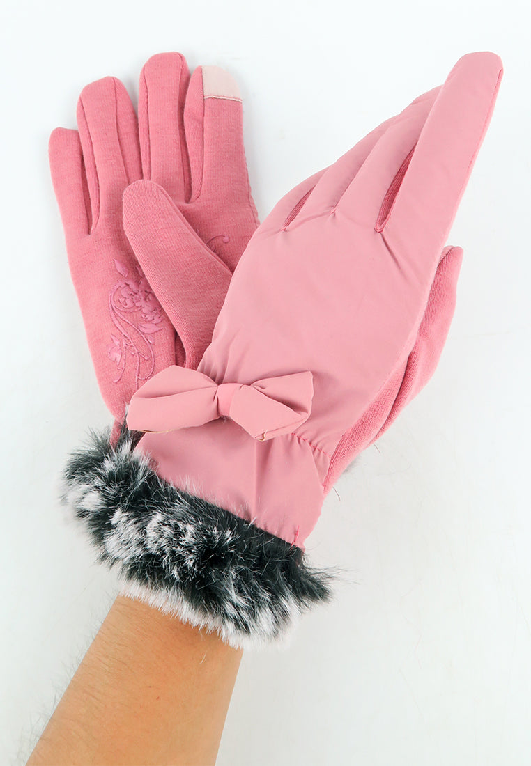 ถุงมือกันหนาว บุขน แต่งโบว์ - Insulated Thermal Down Gloves