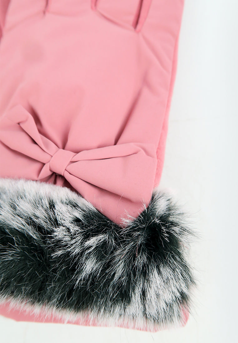 ถุงมือกันหนาว บุขน แต่งโบว์ - Insulated Thermal Down Gloves