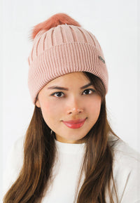 หมวกไหมพรมทรงบีนนี่แต่งปอม -  Beanie Fleece Lining Knit Hat