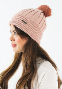 หมวกไหมพรมทรงบีนนี่แต่งปอม -  Beanie Fleece Lining Knit Hat