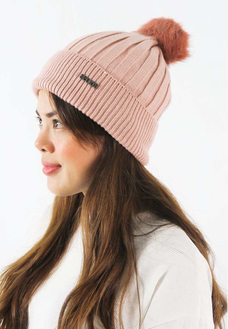 หมวกไหมพรมทรงบีนนี่แต่งปอม -  Beanie Fleece Lining Knit Hat