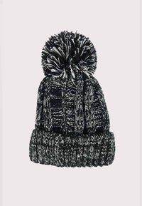 หมวกไหมพรม ทรงบีนนี่แต่งปอม แบบบุขนด้านใน - Thick Cable Knitted Fleece Lined Pom Pom Beanie Hat