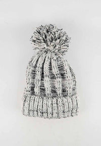 หมวกไหมพรม ทรงบีนนี่แต่งปอม แบบบุขนด้านใน - Thick Cable Knitted Fleece Lined Pom Pom Beanie Hat