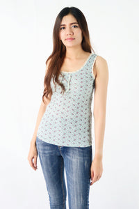 เสื้อกล้ามลายดอกไม้ - Scoop-Neck Tank Top